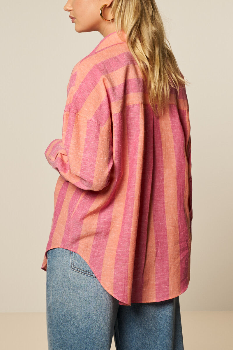 Roze oversized gestreepte blouse