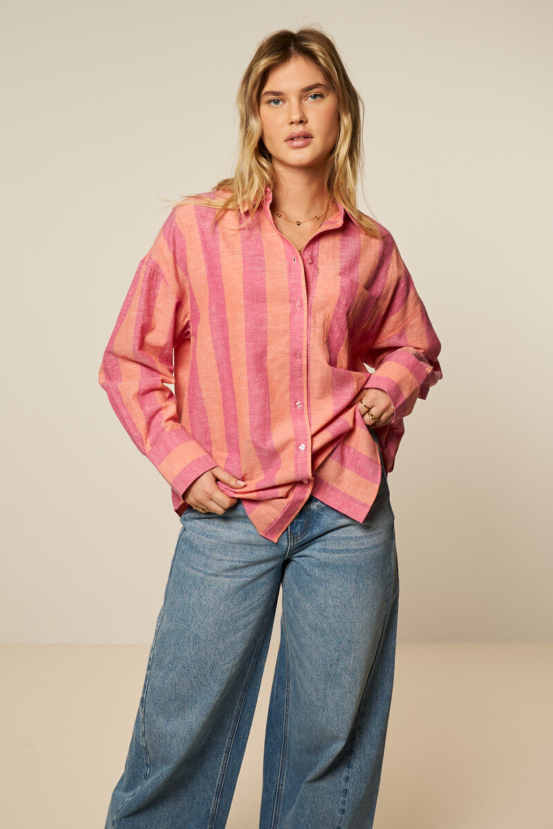 Roze oversized gestreepte blouse